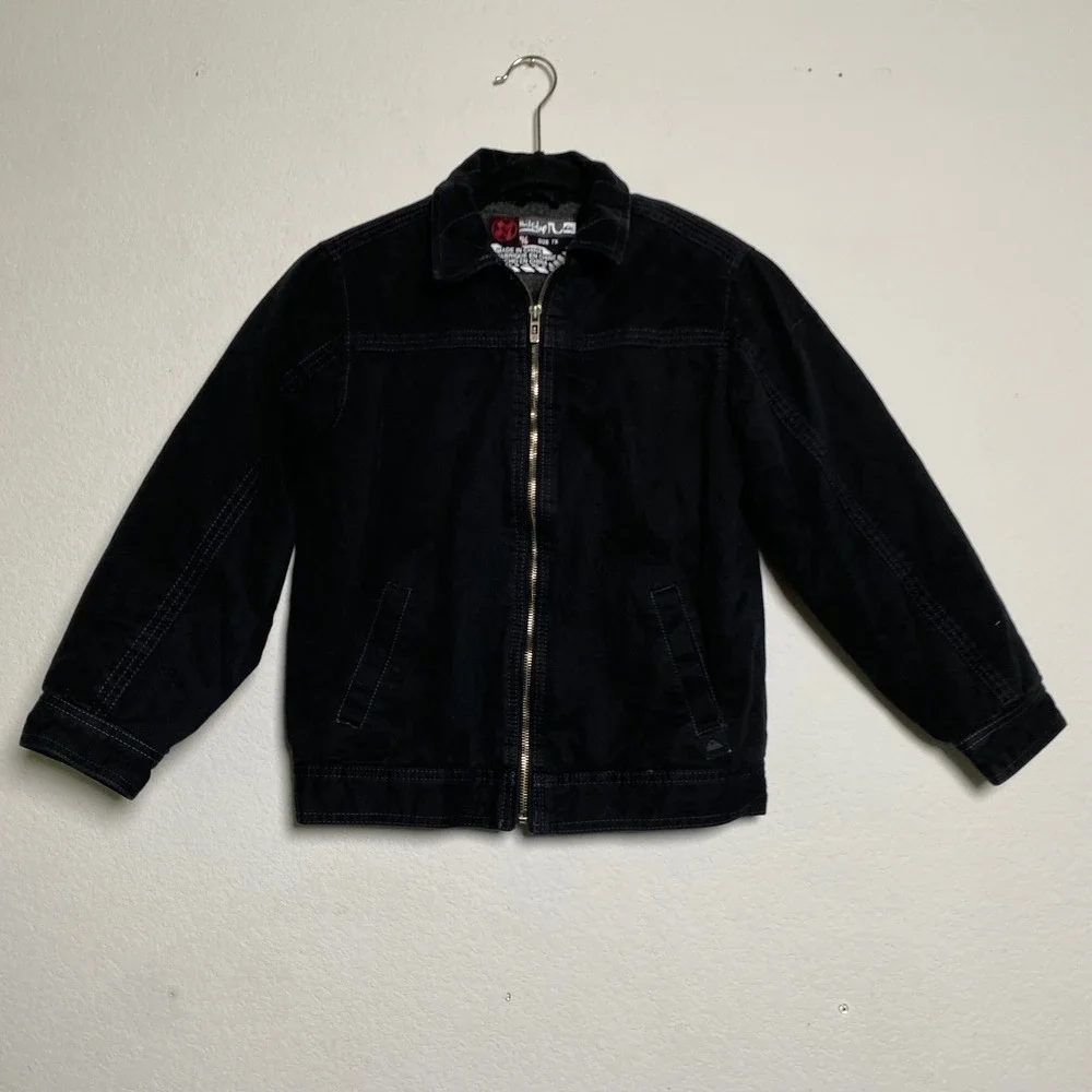 Quiksilver Boys Sherpa Lined Black Denim Bomber Jacket Size‎ 7X Streetwear